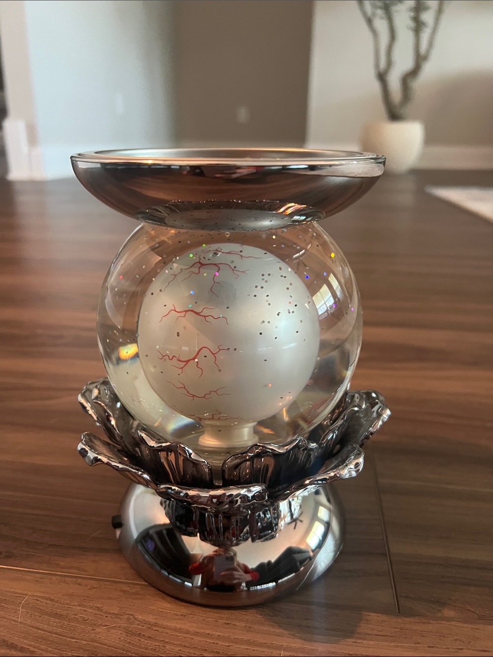 Bath & Body Works Silver Eyeball Glass Candle Holder with Green Eye - Picture 3 of 4